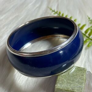 Vintage chunky Navy Blue Enamel silver tone Bangle Bracelet
